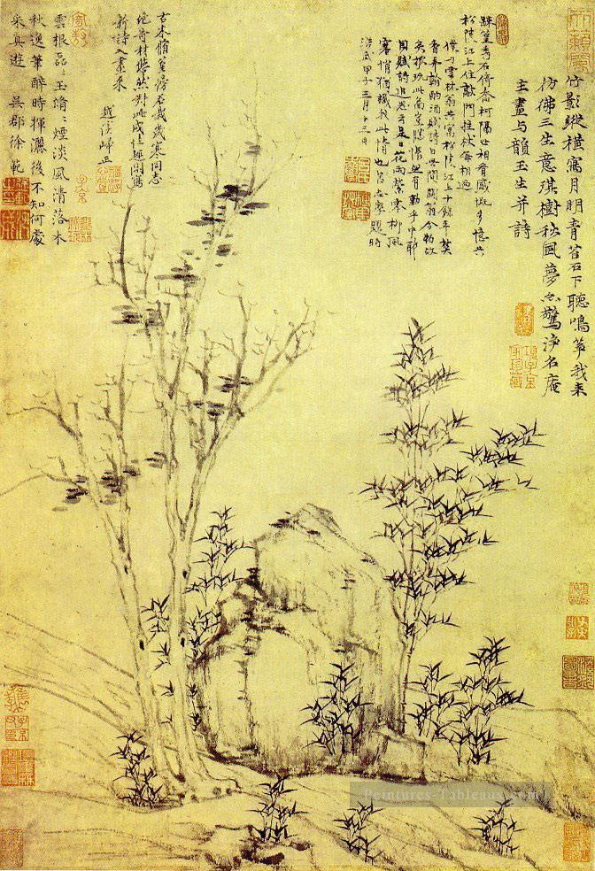 vent d’automne dans les arbres de pierres précieuses vieux Chine à l’encre Peintures à l'huile